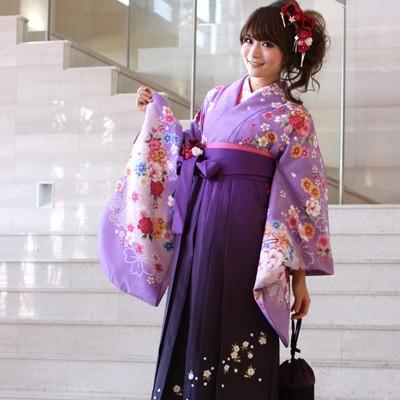 卒業式 袴 レンタル 「紫のぼかし地に八重桜とかんざし 雪輪 小花」 女