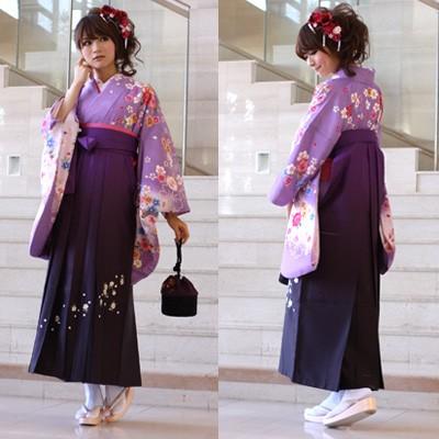 卒業式 袴 レンタル 「紫のぼかし地に八重桜とかんざし 雪輪 小花」 女