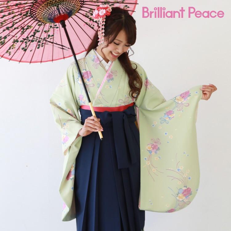 卒業式 袴4点セット 緑地に桜の花玉と水引0190 卒業式 袴 レンタル 「緑地に桜の花玉と水引 リボン グリーン」 女 袴