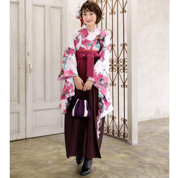 卒業式 袴 レンタル 「黒地にピンク紫バラと桜＆金蝶」 女 袴セット