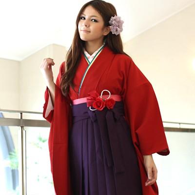 卒業式 袴 レンタル 「赤の無地に斑綸子 教員 シンプル」 女 袴セット