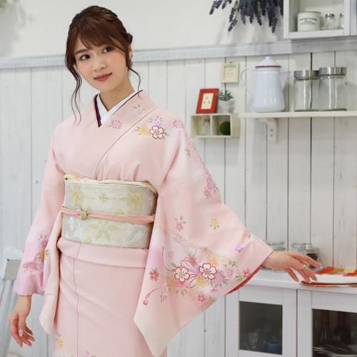 訪問着 レンタル ピンク 19点フルセットレンタル 卒業式 結婚式 入学式