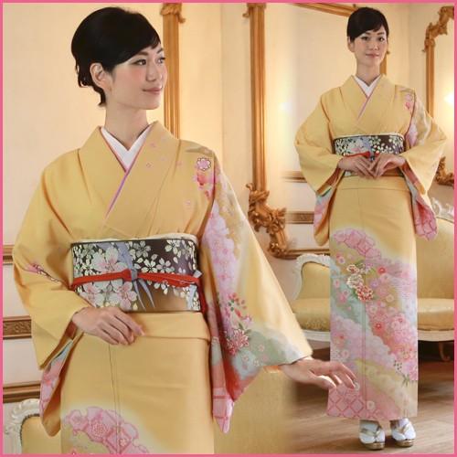 訪問着 レンタル  19点フルコーディネートレンタルセット「黄色地に花柄と雪輪模様」結婚式 入学式 七五三 訪問着 19点フルコーディネートレンタルセット「黄色地に花柄と雪輪