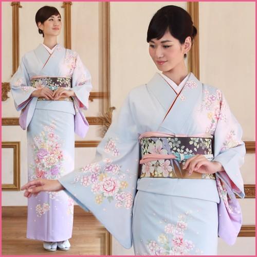 訪問着 レンタル 19点フルコーディネートレンタルセット「水色地に金の縁取り牡丹」結婚式 入学式 七五三 訪問着 19点フルコーディネートレンタルセット「水色地に金の縁取り