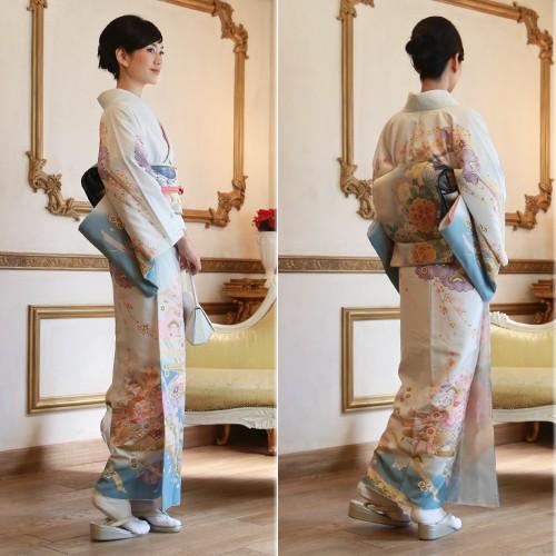 訪問着 レンタル 19点フルコーディネートレンタルセット「水色地に雲