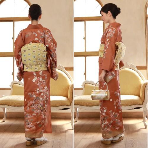 訪問着 19点フルコーディネートレンタルセット「茶色地に梅 ひょうたん