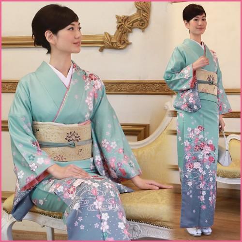 訪問着 レンタル 19点フルコーディネートレンタルセット「淡い青緑地に桜と牡丹」結婚式 入学式 七五三 訪問着 レンタル 19点フルコーディネートレンタルセット「青緑地に牡丹