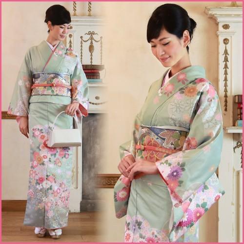 訪問着 レンタル 19点フルコーディネートレンタルセット「淡い緑地に菊 桜 七宝花菱」結婚式 入学式 七五三 訪問着 レンタル 19点フルコーディネートレンタルセット「淡い緑地に菊