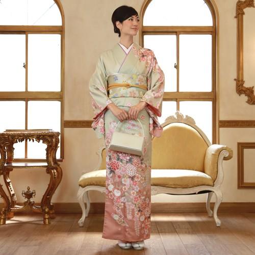 訪問着 19点フルコーディネートレンタルセット「淡い黄緑色地に菊 牡丹