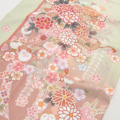 訪問着 レンタル  19点フルコーディネートレンタルセット「淡い黄緑色地に菊 牡丹 桃などの花々」結婚式 入学式 七五三 訪問着 19点フルコーディネートレンタルセット「淡い黄緑色地に菊 牡丹