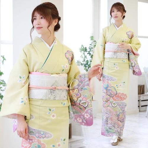 訪問着 レンタル  19点フルコーディネートレンタルセット「黄色地に牡丹・菊・桜」結婚式 入学式 七五三 ママ レンタル 訪問着 19点フルコーディネートレンタルセット「黄色地に牡丹