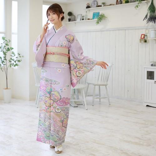 レンタル 訪問着 19点フルコーディネートレンタルセット「紫地に牡丹