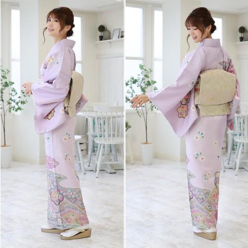 レンタル 訪問着 19点フルコーディネートレンタルセット「紫地に牡丹