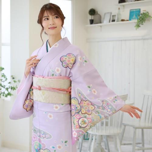 レンタル 訪問着 19点フルコーディネートレンタルセット「紫地に牡丹