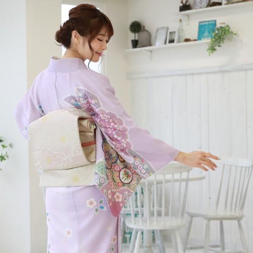 レンタル 訪問着 19点フルコーディネートレンタルセット「紫地に牡丹