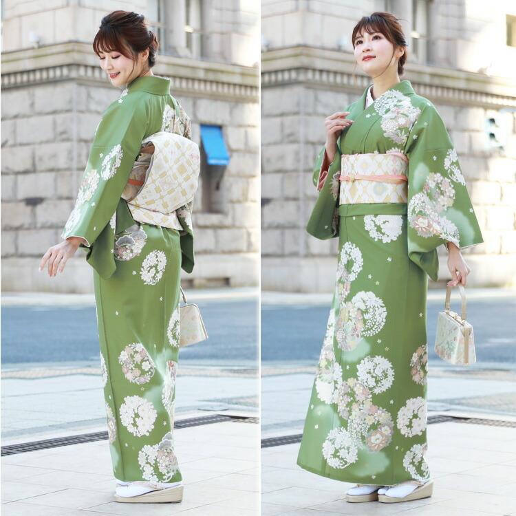 薄緑色訪問着コーディネートフルセット 吉祥花柄 七五三など 正絹 袷 レンタル】 訪問着 レンタル 19点フルコーディネートレンタルセット