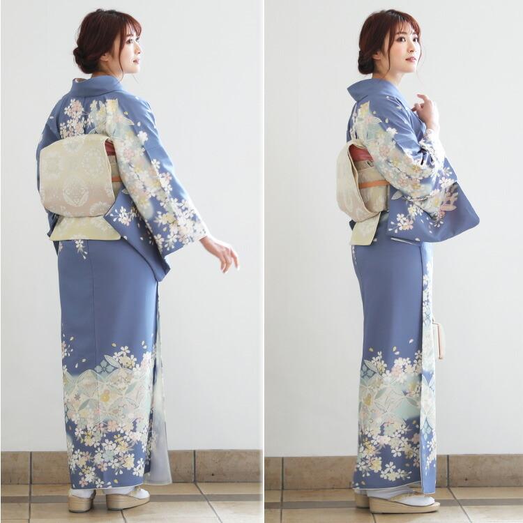 レンタル 訪問着 19点フルコーディネートレンタルセット「青地に七宝と