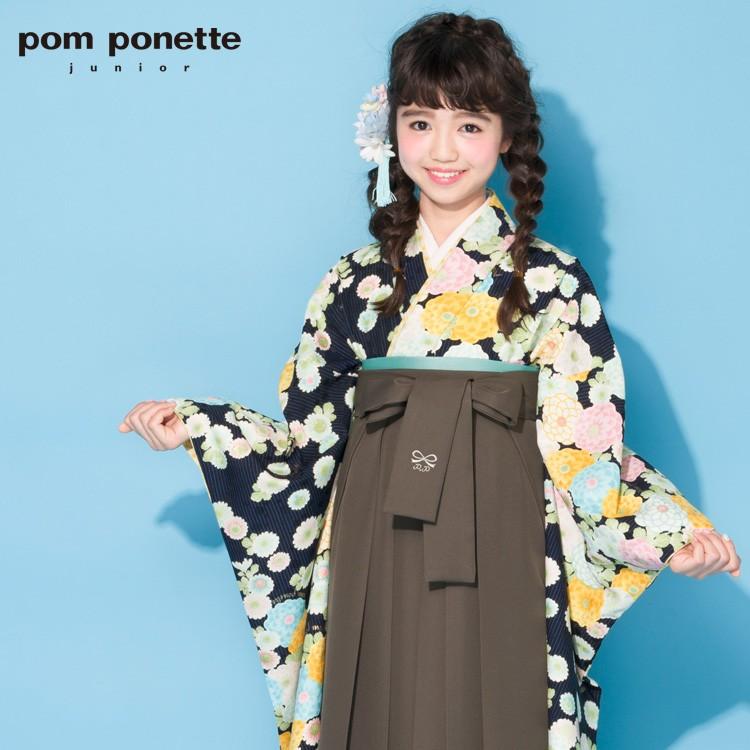 7泊8日レンタル レンタル Pom Ponette Junior 卒業式 袴 小学生 女の子 小学校 ジュニア セット 黒地に青縞とパステル菊 着物 衣装 レトロ Re Jrha 032 なでしこレンタル 通販 Yahoo ショッピング
