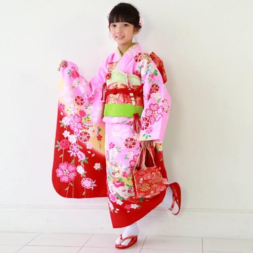 七五三 7歳 着物 レンタル 女の子 四つ身刺繍入り着物23点フルセット