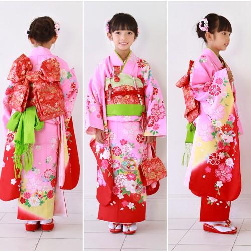 七五三 7歳 着物 レンタル 女の子 四つ身刺繍入り着物23点フルセット