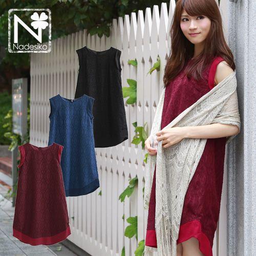 ワンピース ダマスク柄シフォン切り替えワンピース 111 2 709 735 7ks なでしこ 通販 Yahoo ショッピング