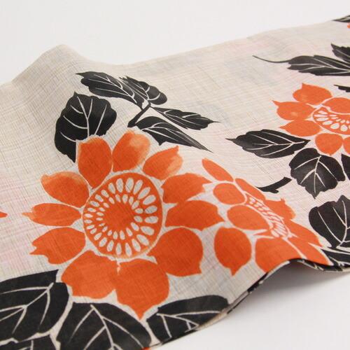 浴衣 単品 レトロ 高級変わり織り綿麻浴衣単品「生成り地にオレンジ