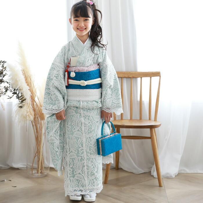 七五三 着物 7歳 フルセット 購入 販売「水色・白のレース着物 七五三 着物 7歳 フルセット 購入 販売「水色・白のレース着物