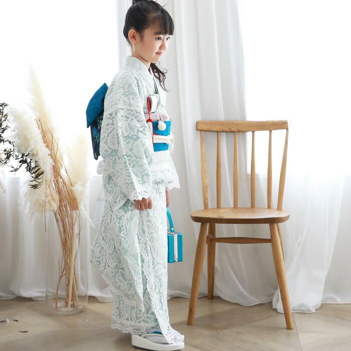 七五三 着物 7歳 フルセット 購入 販売「水色・白のレース着物 七五三 着物 7歳 フルセット 購入 販売「水色・白のレース着物