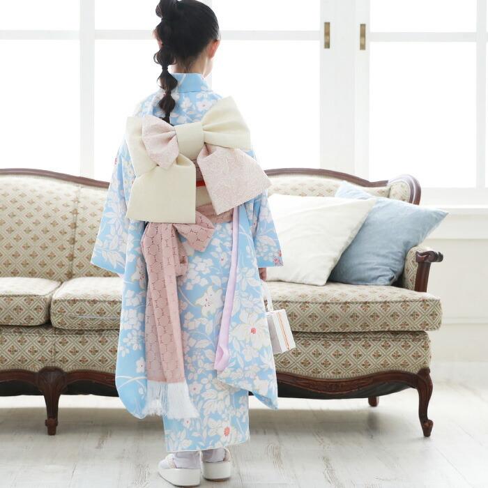 七五三 着物 7歳 フルセット 購入 販売「水色地に白の花柄 七五三 着物 7歳 フルセット 購入 販売「水色地に白の花柄