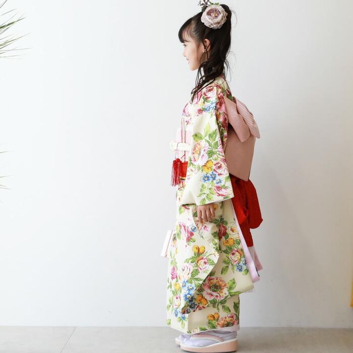 七五三 着物 7歳 フルセット 購入 販売「クリーム地にバラ 七五三 着物 7歳 フルセット 購入 販売「クリーム地にバラ