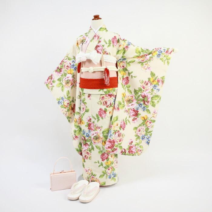 七五三 着物 7歳 フルセット 購入 販売「クリーム地にバラ 七五三 着物 7歳 フルセット 購入 販売「クリーム地にバラ