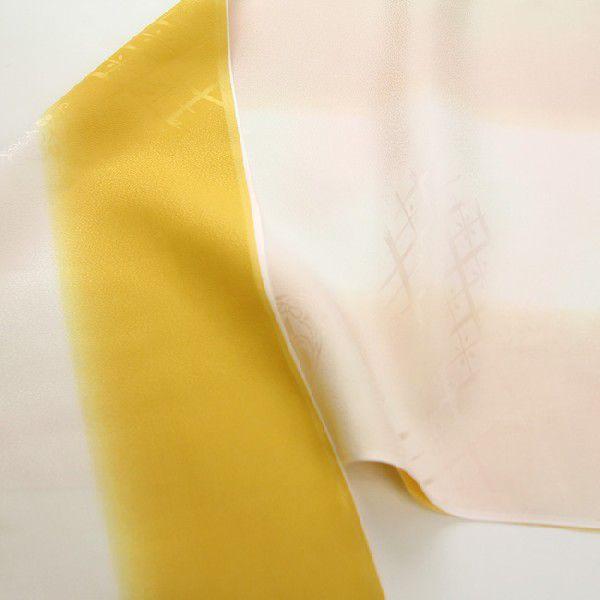 振袖用 正絹 長襦袢 反物 「ぼかし染め 斜め格子柄に花輪」 山吹色 本振・振袖　イエロー・黄 振袖用 正絹 長襦袢 反物 「ぼかし染め 斜め格子柄に花輪」 山吹色 本