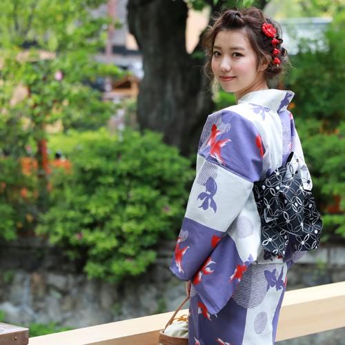 浴衣 セット レトロ ジュニアサイズ 変わり織り綿浴衣3点セット「薄紫