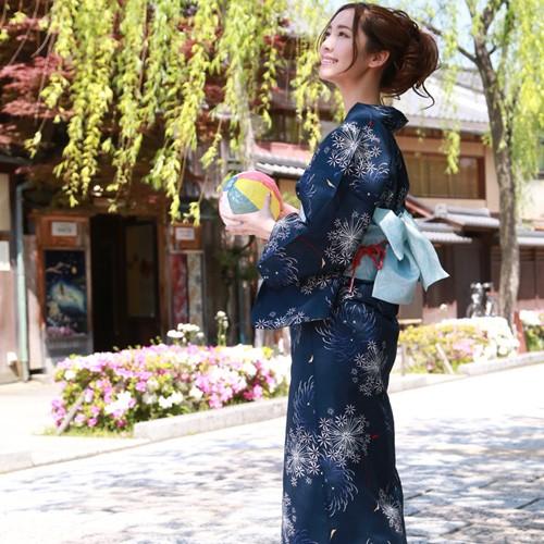 浴衣 レトロ レディース セット変わり織り浴衣３点セット 紺色に白線香花火 浴衣 紺 花火 古典柄 40 1816 4a なでしこ 通販 Yahoo ショッピング