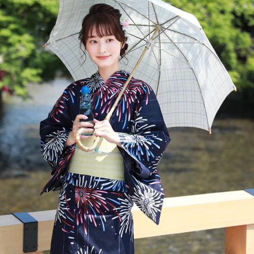 浴衣 レディース セット レトロ 変わり織り綿浴衣3点セット「紺地に
