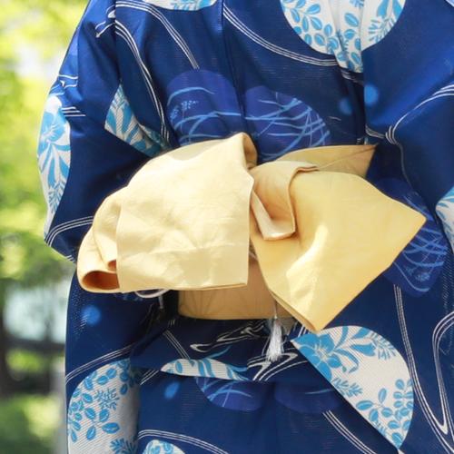 浴衣 レディース セット レトロ 高級綿絽浴衣3点セット「青地に流水と花水玉」 20代 30代 40代 50代 