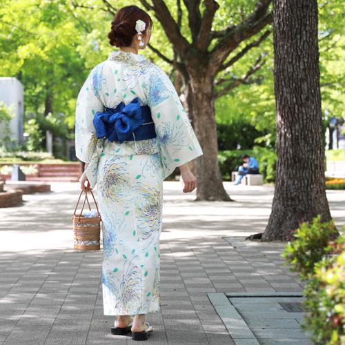 浴衣 レディース セット レトロ 高級綿絽浴衣3点セット「オフホワイト