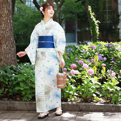 浴衣 レディース セット レトロ 高級綿絽浴衣3点セット「オフホワイト