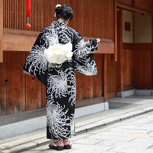 浴衣 セット ジュニア レディース 変わり織り綿浴衣3点セット 「黒地