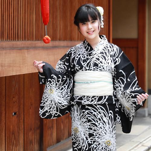 浴衣 セット ジュニア レディース 変わり織り綿浴衣3点セット 「黒地