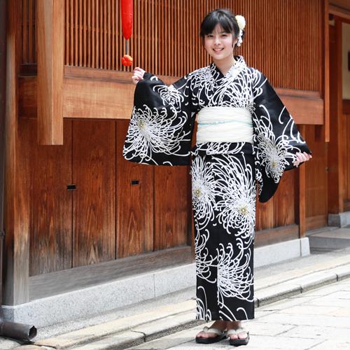 浴衣 セット ジュニア レディース 変わり織り綿浴衣3点セット 「黒地