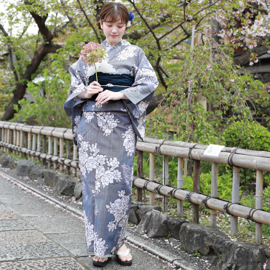 浴衣 セット レディース レトロ 高級変わり織り浴衣3点セット「紺地の