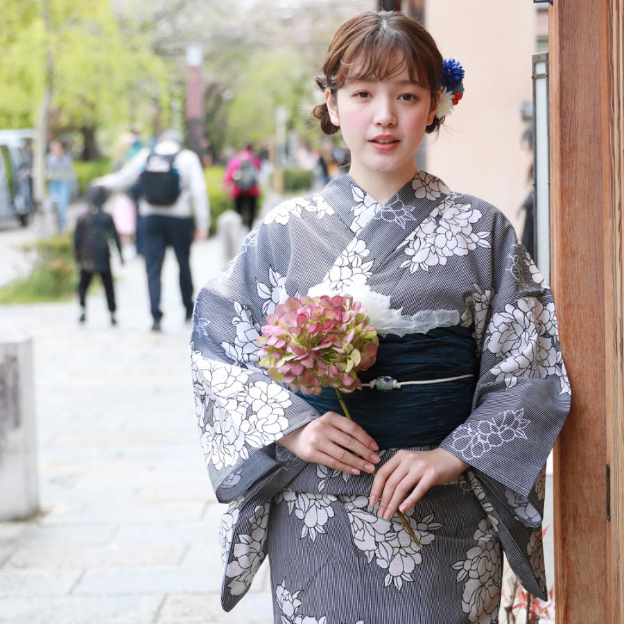 浴衣 セット レディース レトロ 高級変わり織り浴衣3点セット「紺地の