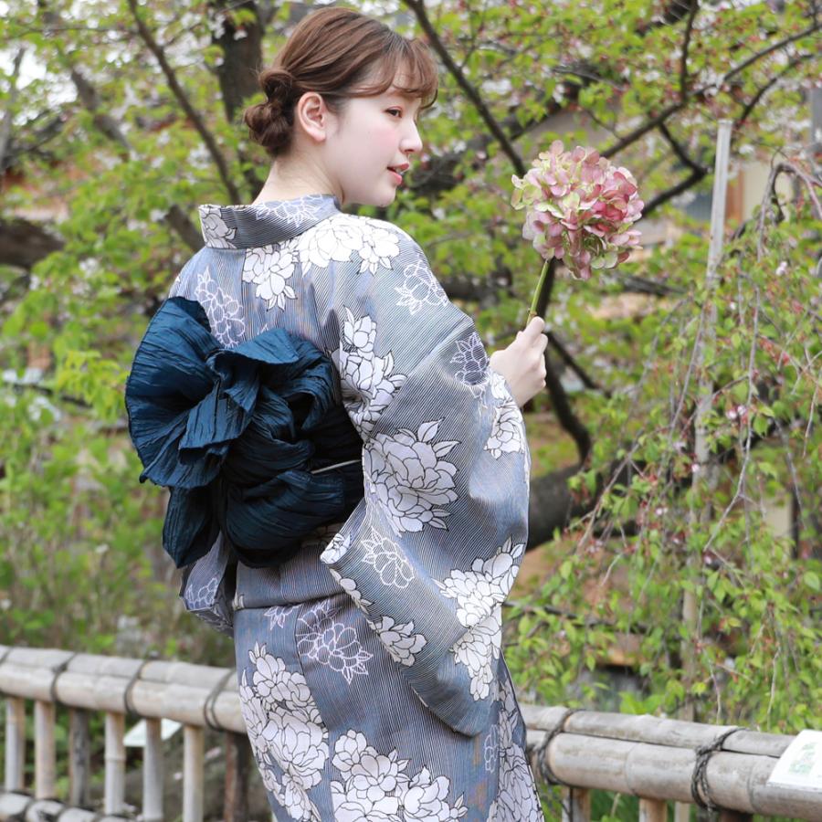 浴衣 セット レディース レトロ 高級変わり織り浴衣3点セット「紺地の