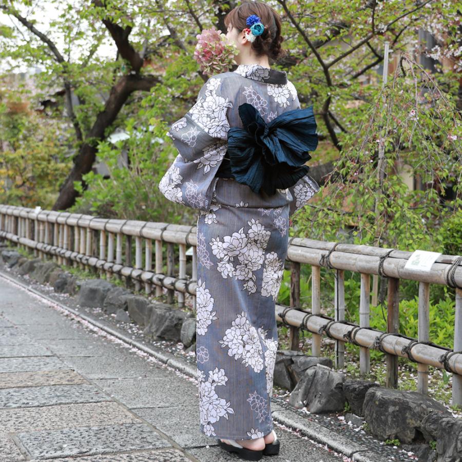 浴衣 セット レディース レトロ 高級変わり織り浴衣3点セット「紺地の