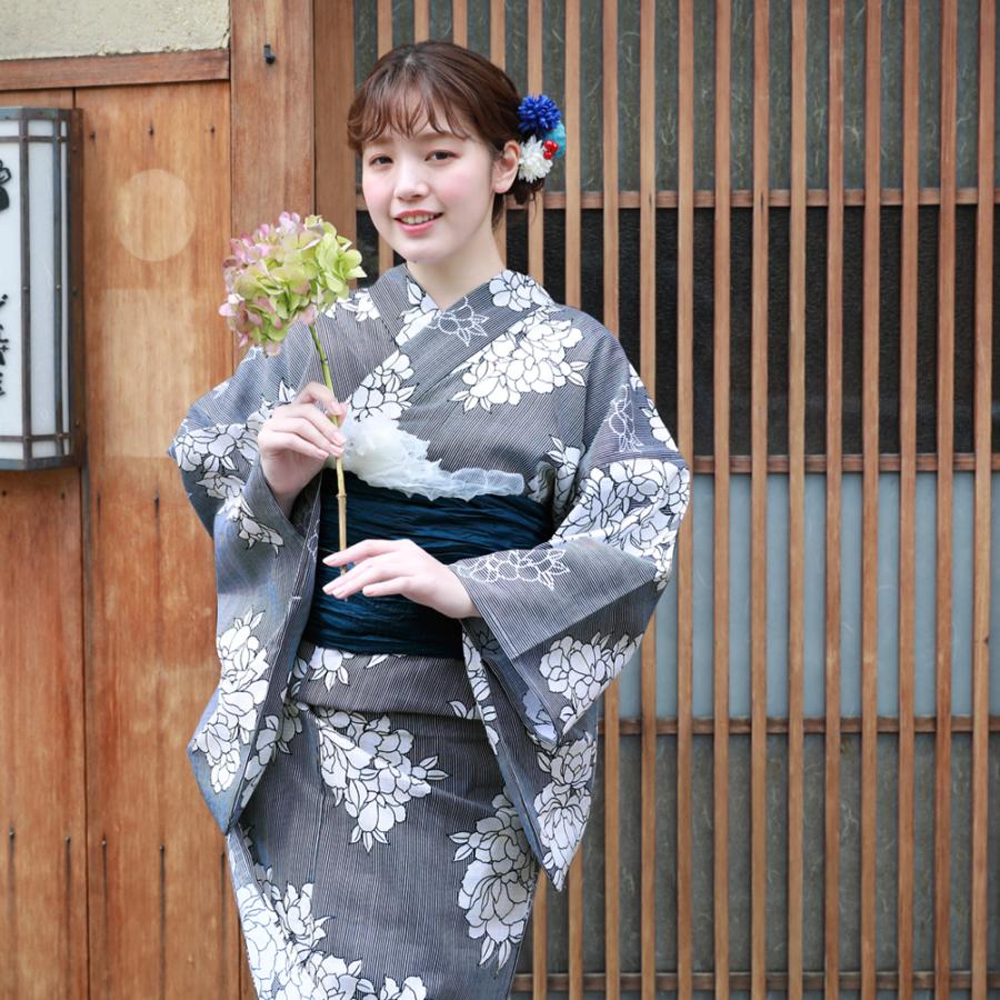浴衣 セット レディース レトロ 高級変わり織り浴衣3点セット「紺地の