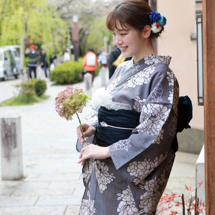 浴衣 セット レディース レトロ 高級変わり織り浴衣3点セット「紺地の