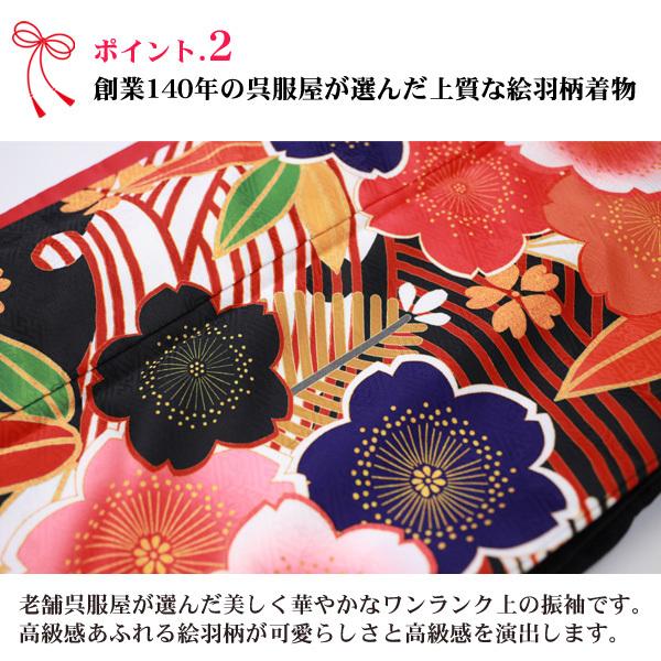 絵羽柄 振袖6点セット 販売 購入「黒地に波とレトロ桜」振袖 セット