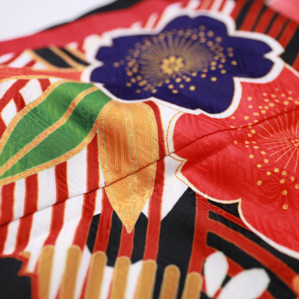 絵羽柄 振袖6点セット 販売 購入「黒地に波とレトロ桜」振袖 セット