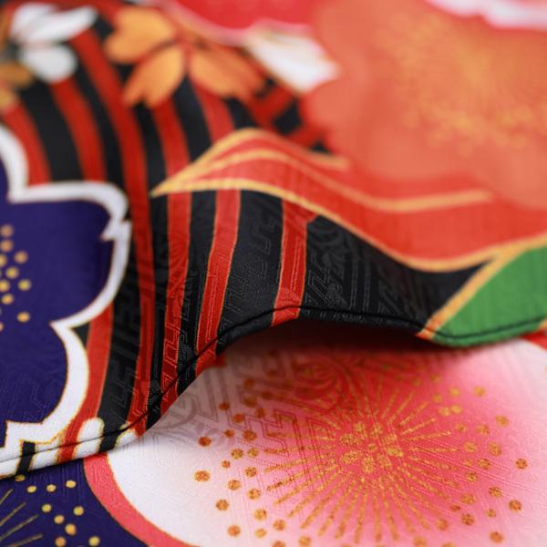絵羽柄 振袖6点セット 販売 購入「黒地に波とレトロ桜」振袖 セット